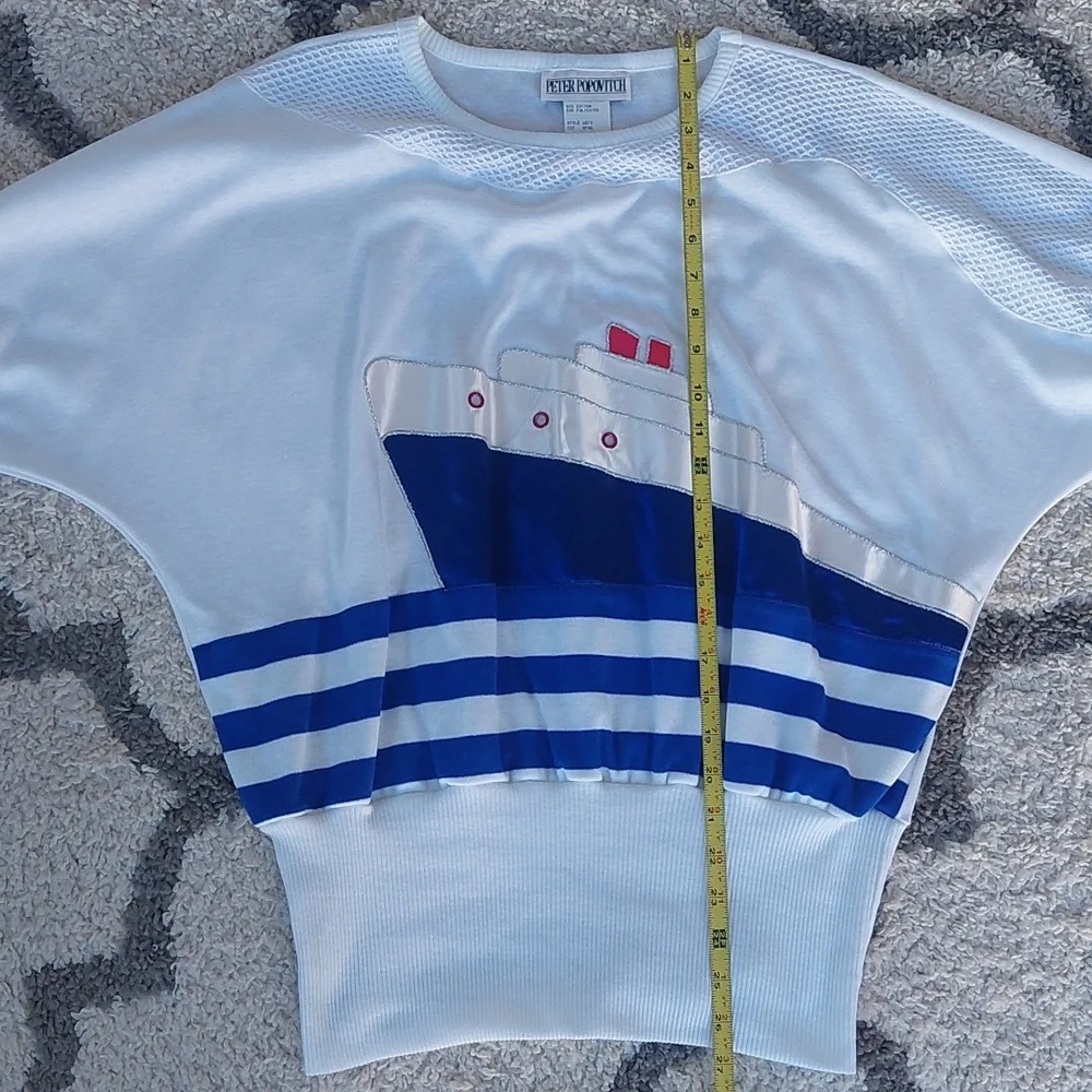 Peter Popovitch Vintge Top White with Boat Applica and Mesh Feature Size Med NWT - Picture 5 of 8